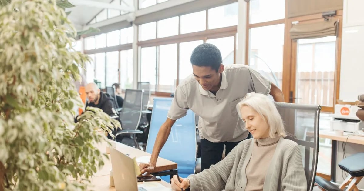 Team collaborating in a modern workspace